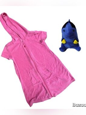 Girls Sz 6-6x  Pink Zip Front Terry Cloth Hooded Swimwear Cover Up W/ Dory Plush